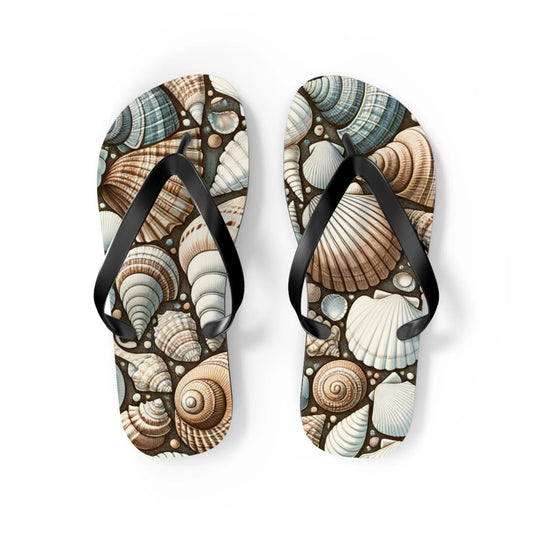 Seashell Flip Flops | Coastal Summer Footwear | Beach Sandals | Nautical Vacation Accessory | Sea-Inspired Summer Decor Printify