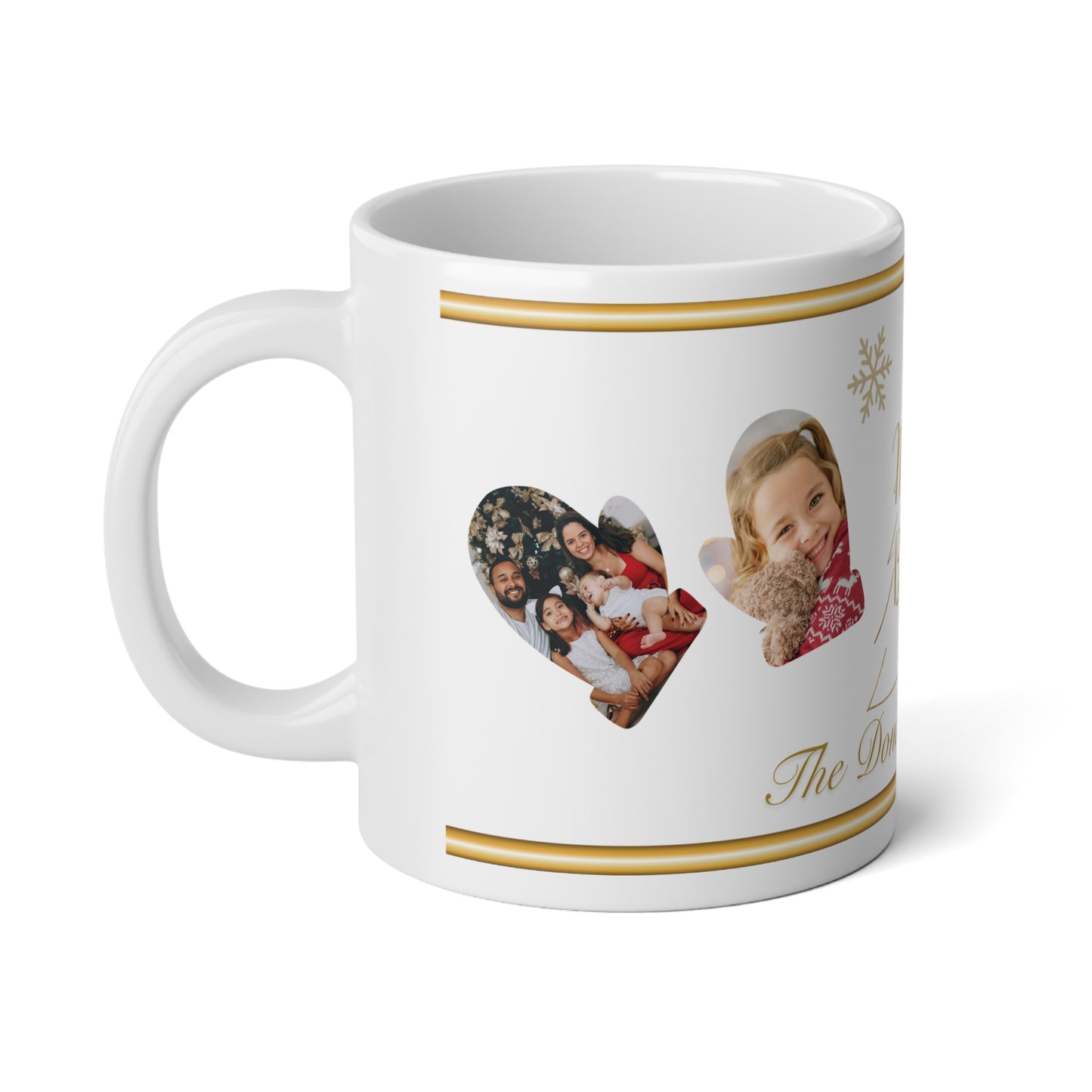 Custom Family Name Christmas Mug – Personalized Holiday Photo Cup with Name & Year, 20oz Jumbo White Ceramic Coffee Mug
