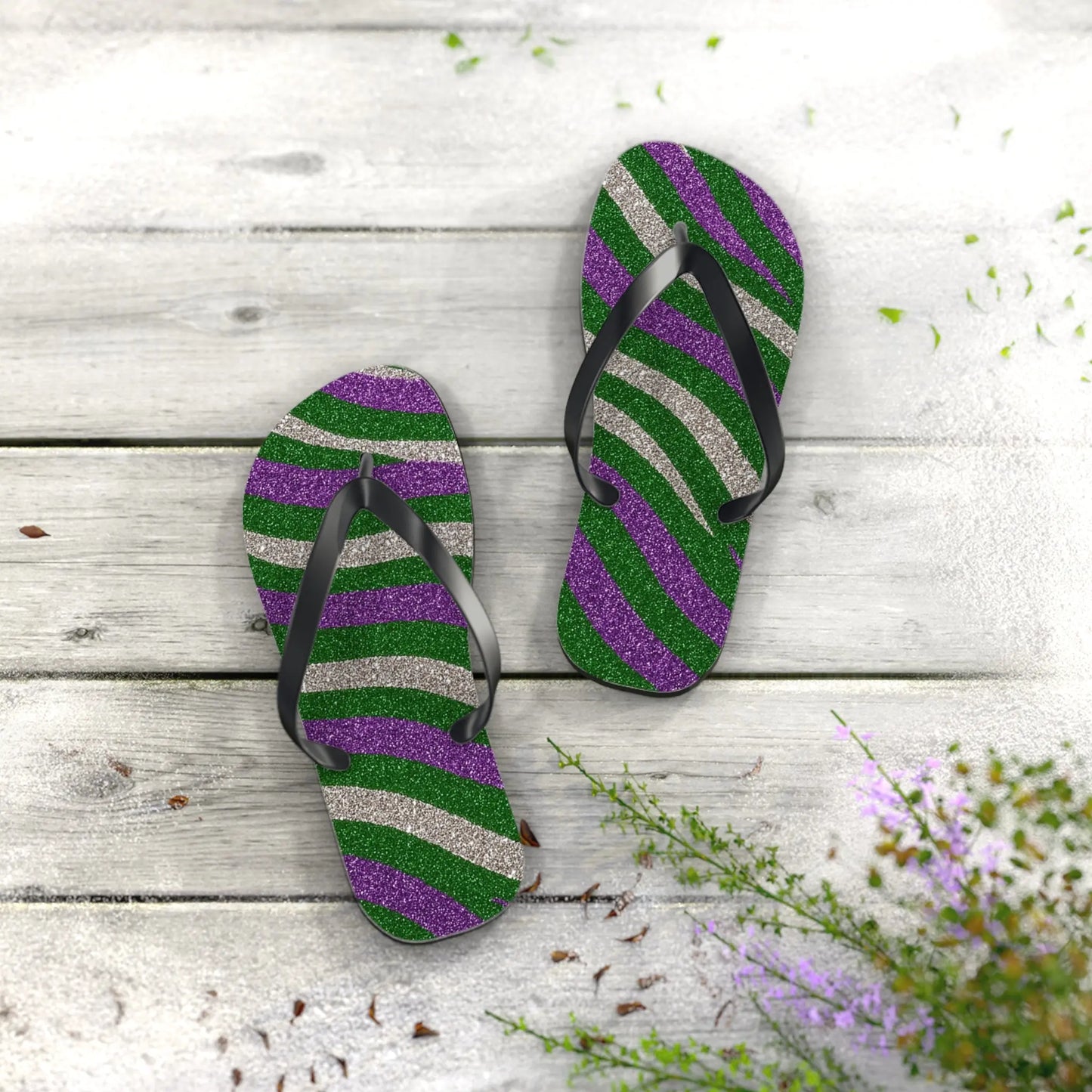 Vibrant Striped Flip Flops for Summer, Beach, Pool, Vacation, Trendy Footwear Printify