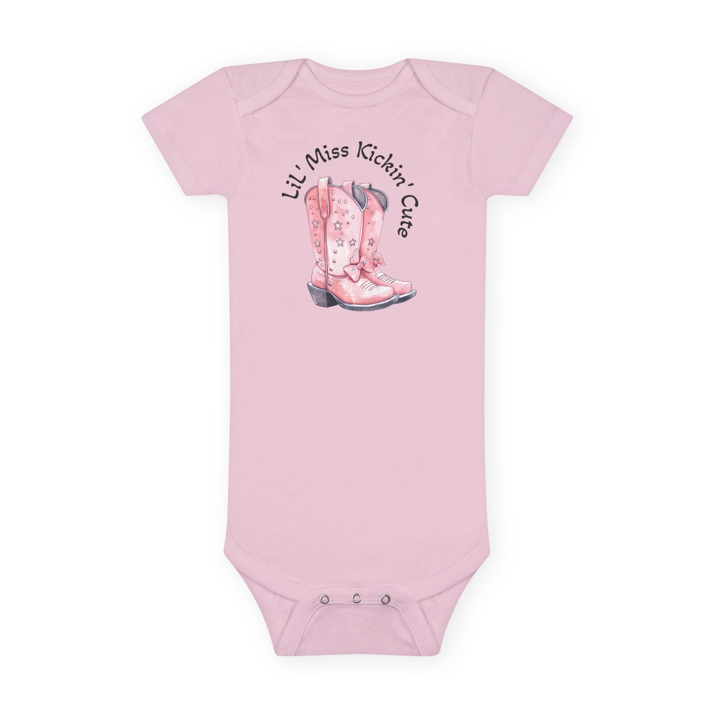 LiL' Miss Kickin' Cute with Cowgirl Boots, Infant Bodysuit, Western Baby, Rodeo Onesie, Cowgirl Baby Outfit, Personalization Option Printify