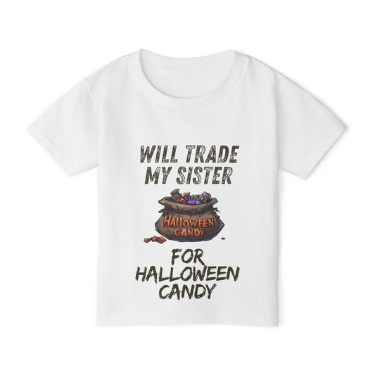 Funny Halloween Toddler T-Shirt, Funny Kid's Tee, Will Trade My Sister for Candy, Halloween Costume, Kids Party Apparel Printify