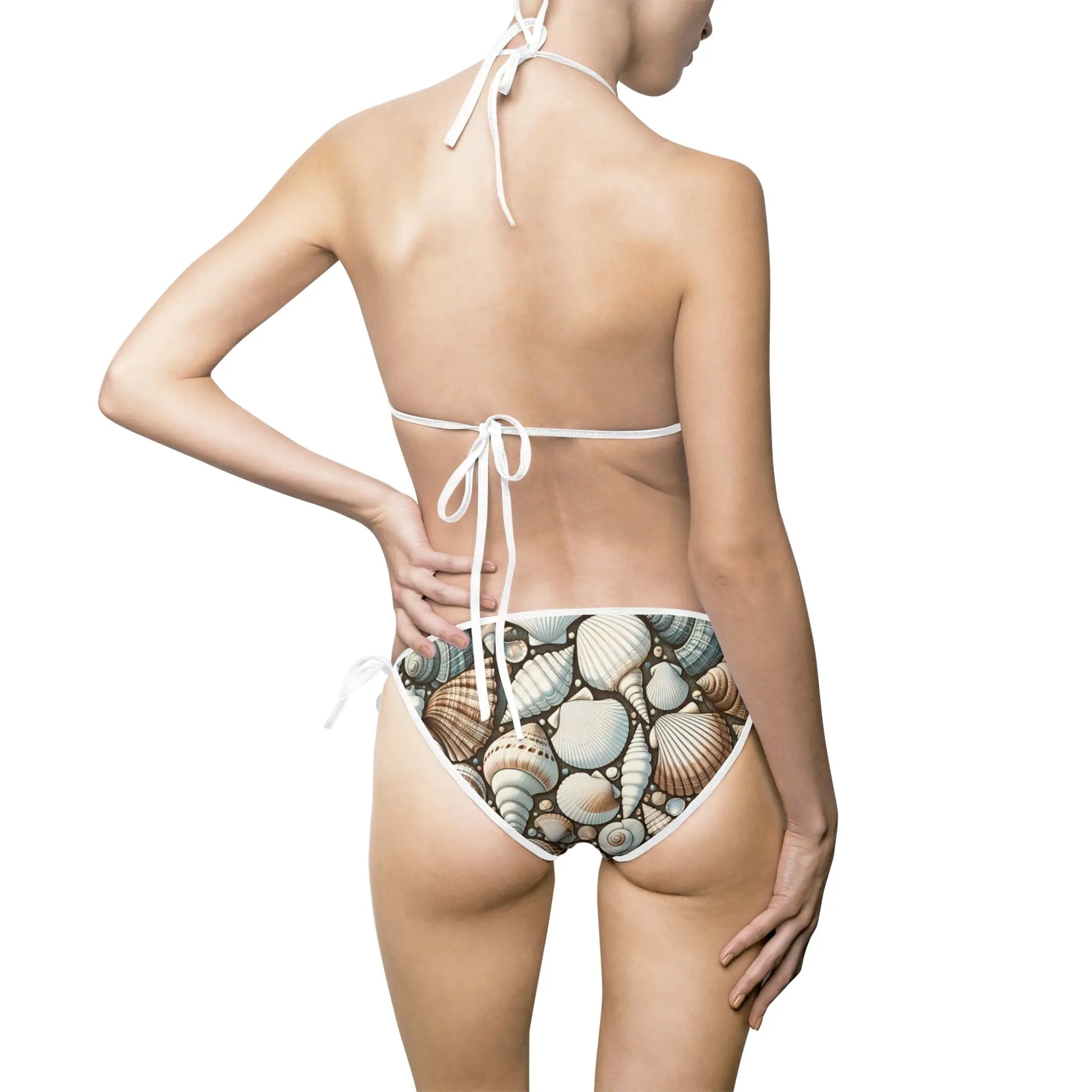 Bikini Swimsuit Set - Shell Print and Black String Design Printify