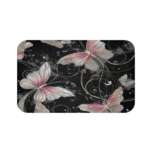 Elegant Butterfly Bath Mat, Stylish Bathroom Decor, Soft & Absorbent Mat, Gift Idea for Home, Butterfly Lover's Gift, Floral Bath Decor