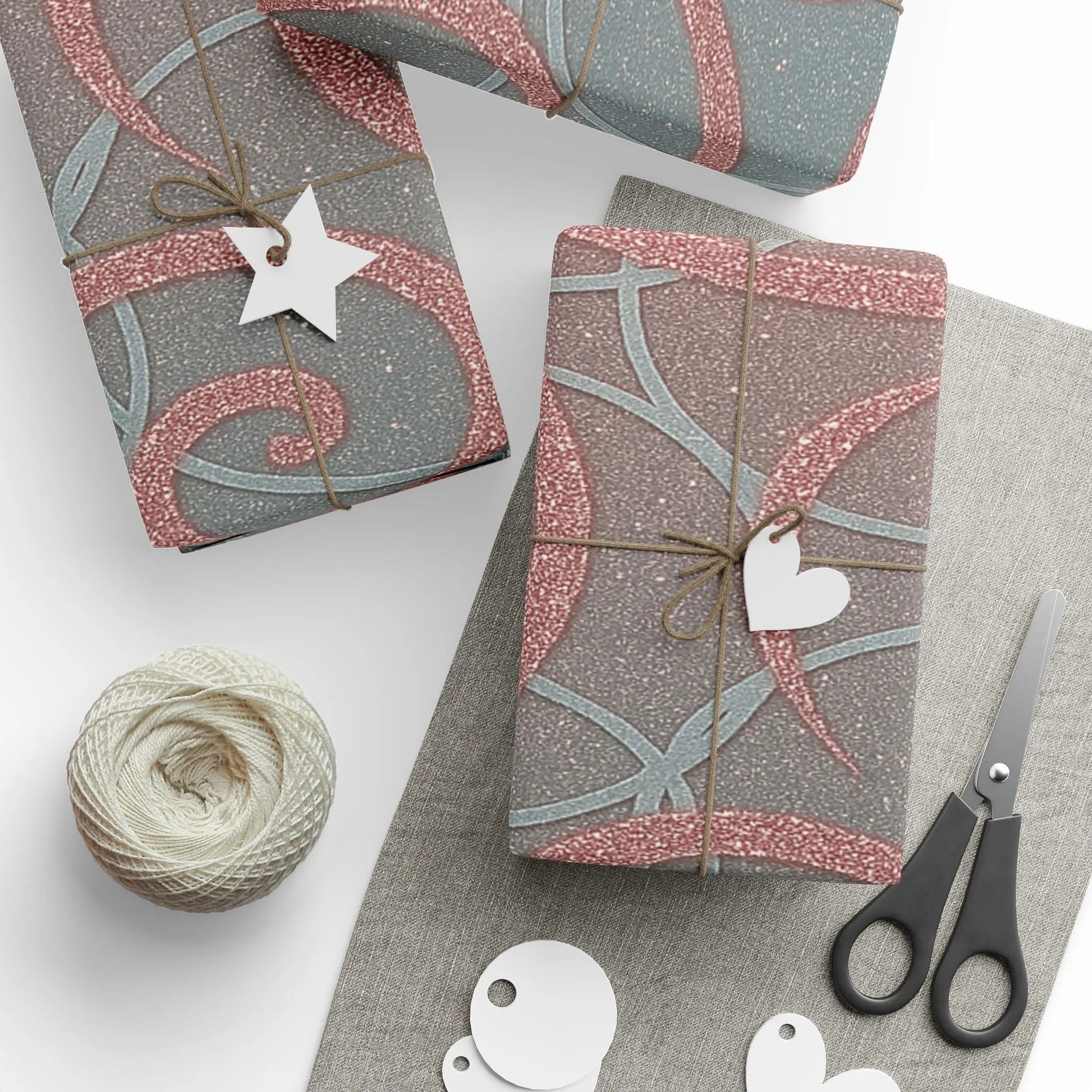 Wrapping Papers - Elegant Ombre Silver and Pink Sparkling Swirls Printify