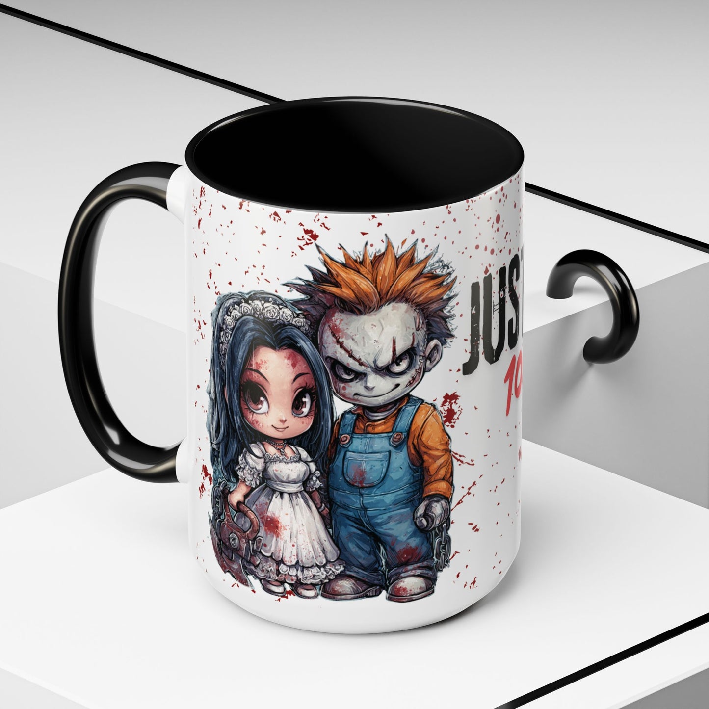 Accent Coffee Mug - Gothic Halloween Bride and Groom Just Stitched Personalized Mug