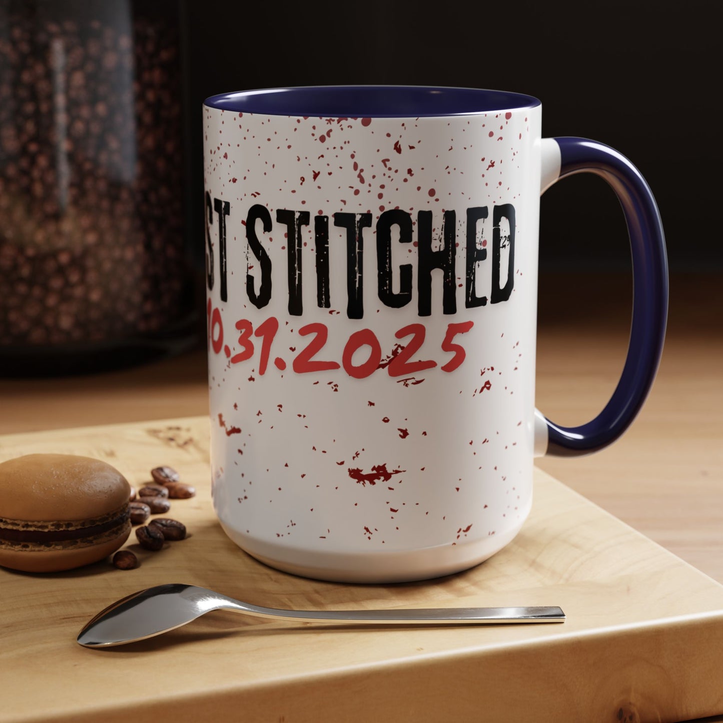 Accent Coffee Mug - Gothic Halloween Bride and Groom Just Stitched Personalized Mug