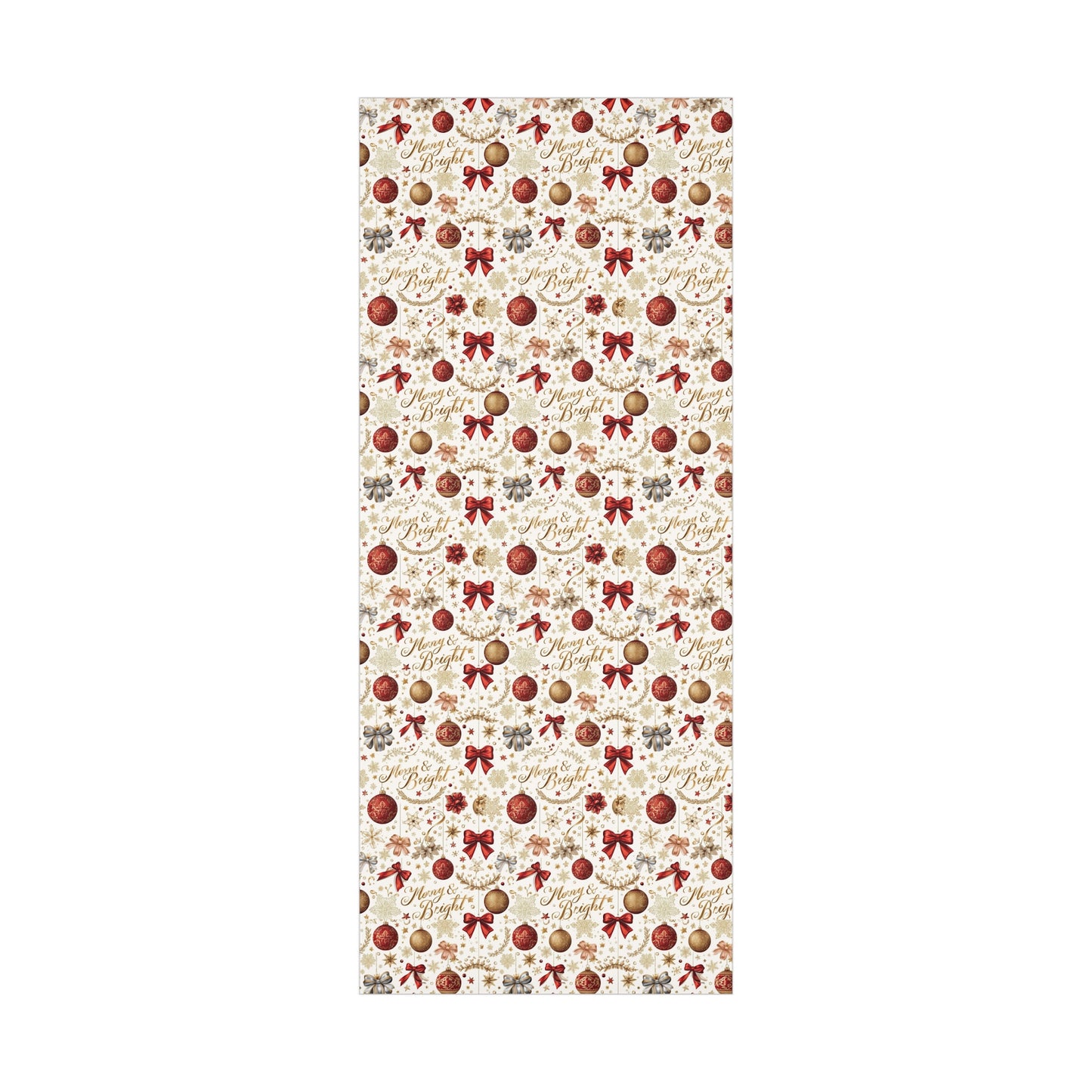 Merry & Bright Christmas Wrapping Paper – Elegant Red, Gold & Silver Ornament Gift Wrap