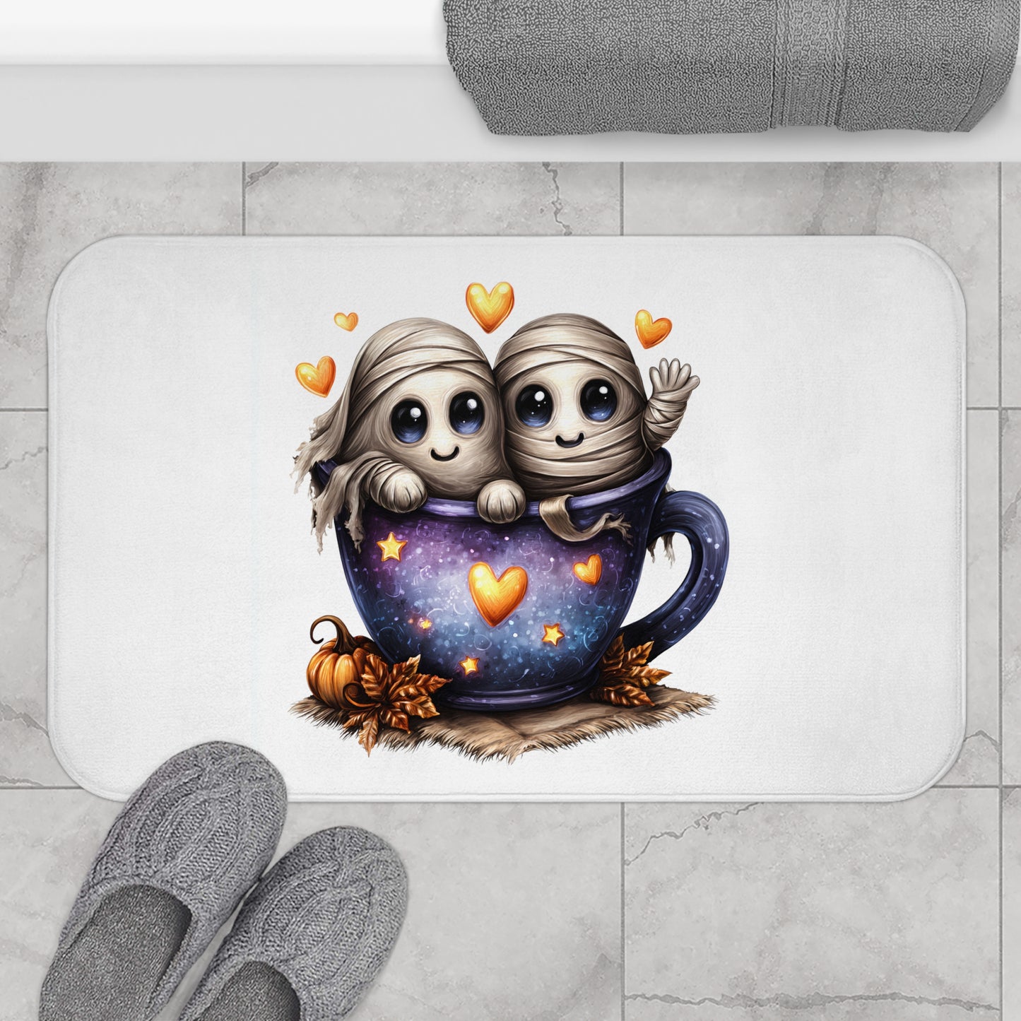 Cute Ghosts in Cup Bath Mat, Halloween Decor, Cozy Bathroom Accessory, Fall Gift, Adorable Home Accent