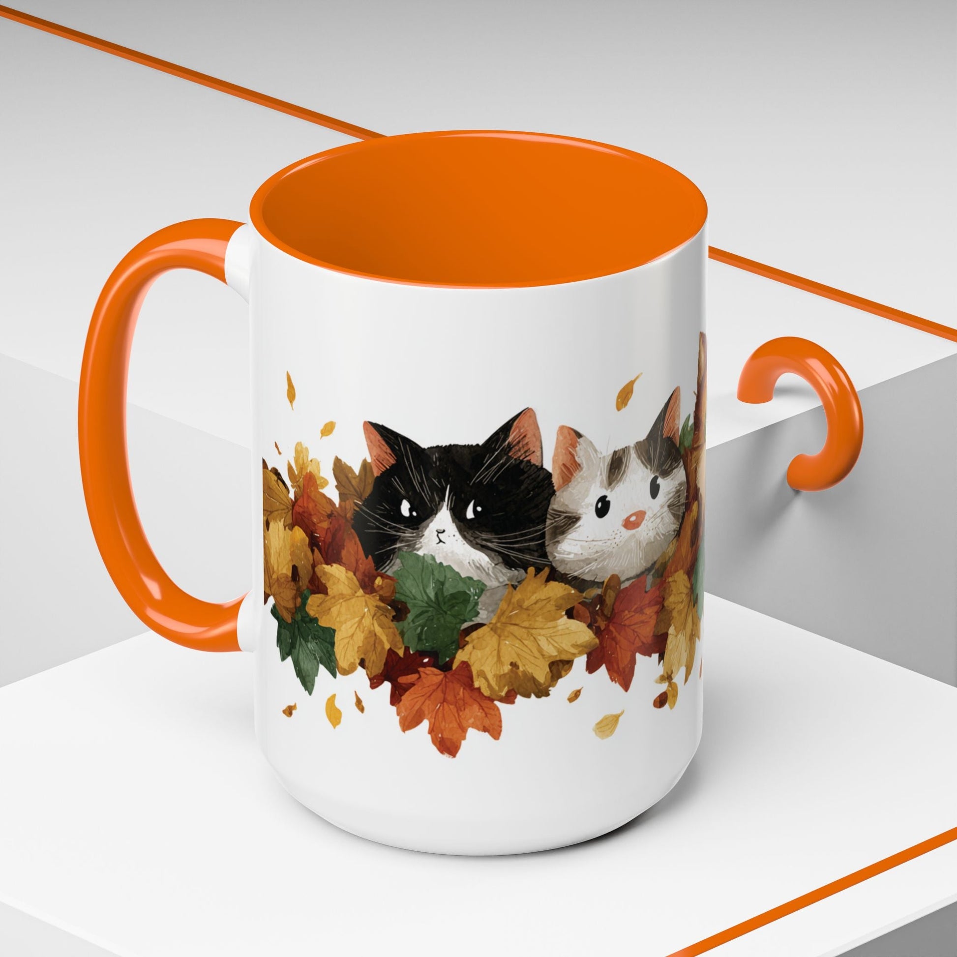 Autumn Cat Coffee Mug, Cute Animal Mug, Fall Decor, Gift for Cat Lovers, Warm Beverage Cup, Thanksgiving Coffee Cup Printify