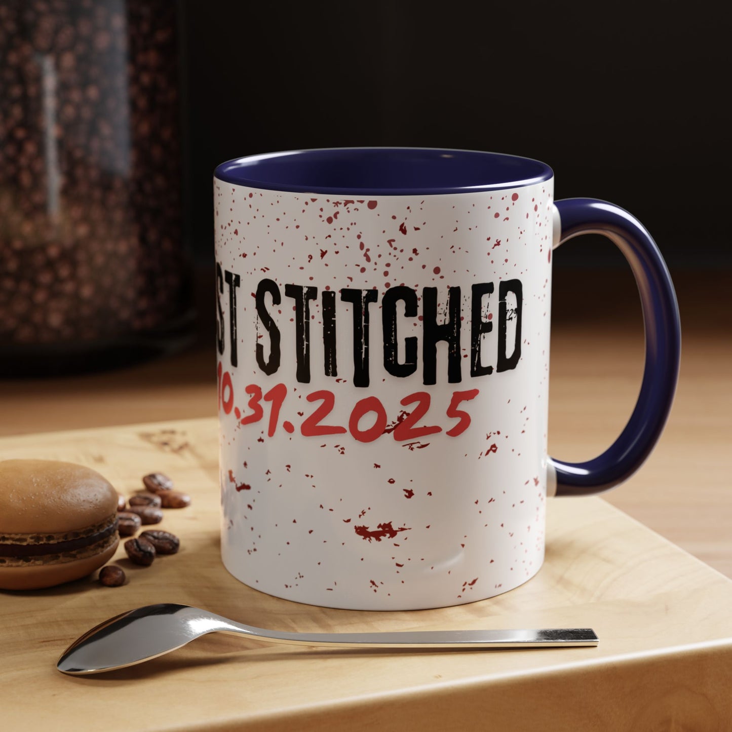 Accent Coffee Mug - Gothic Halloween Bride and Groom Just Stitched Personalized Mug