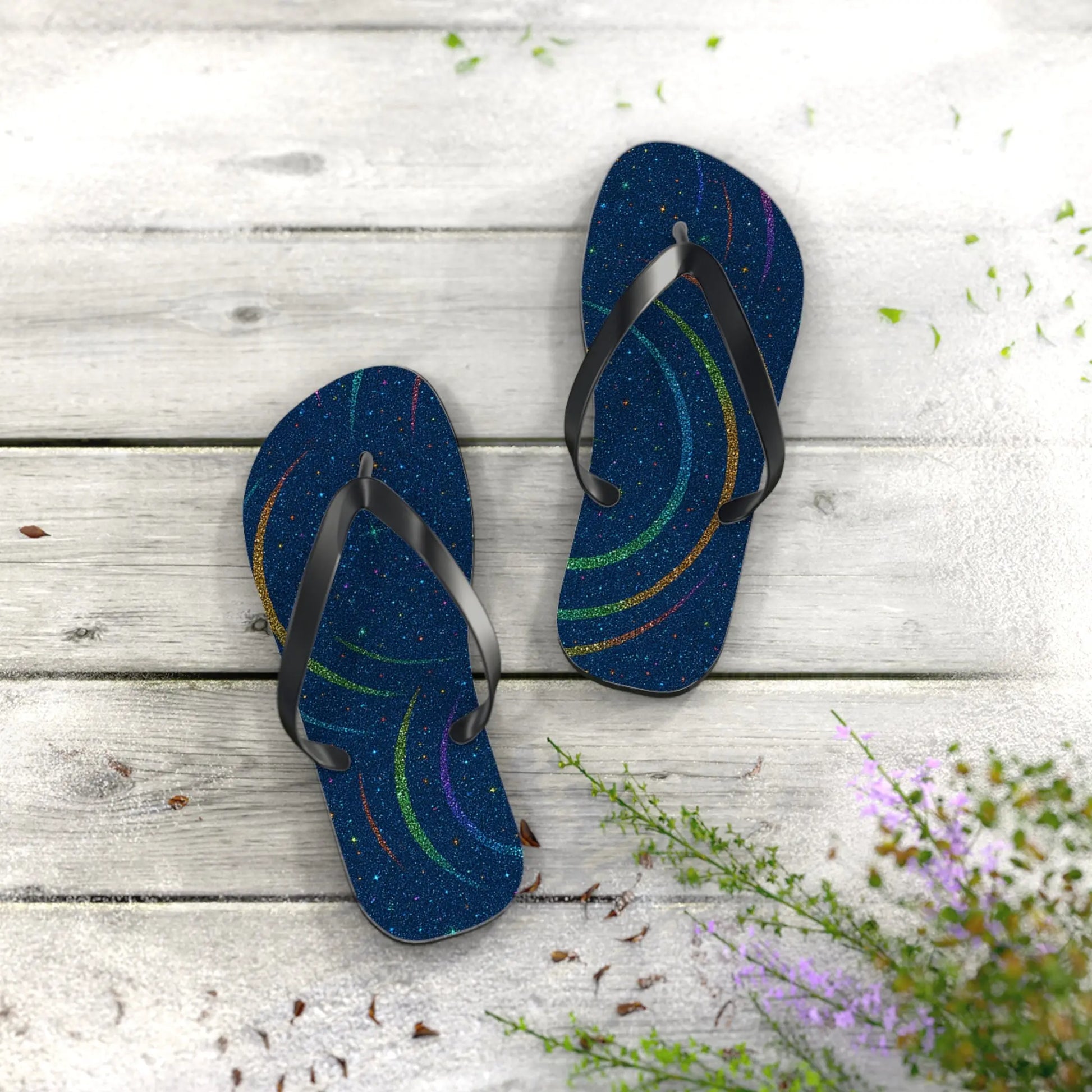 Cosmic Flip Flops | Starry Beach Sandals, Summer Footwear, Boho Style, Vacation Slides, Festival Accessories Printify