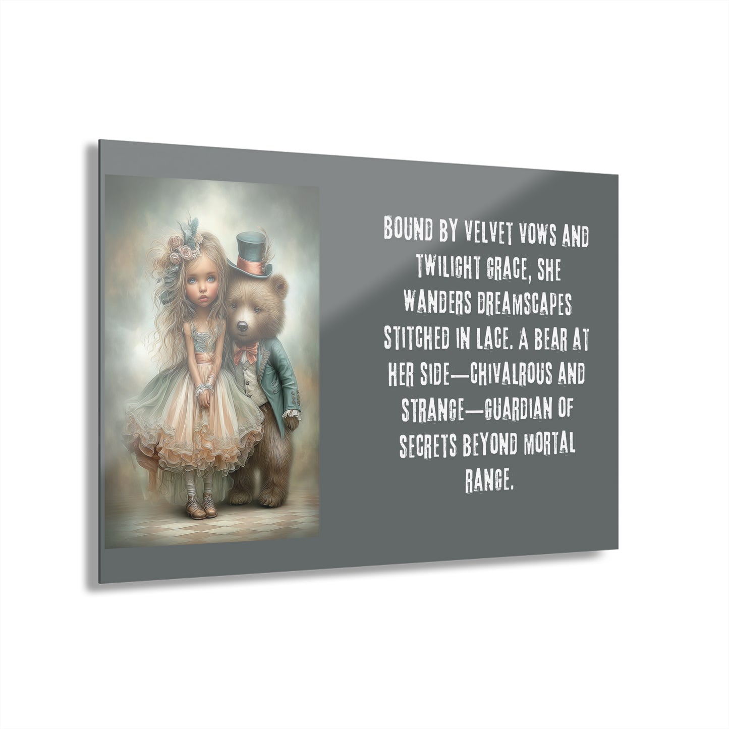 Acrylic Prints - Whimsical Girl and Bear French Cleat Hanging Frame with Enchanting Poem on the Horizontal Frames only.