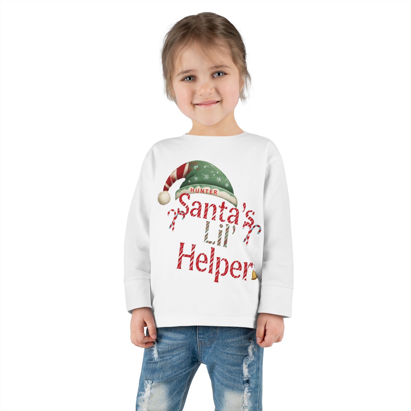Personalized Toddler Christmas Long Sleeve Tee, Santa's Lil Helper, Holiday Gift, Kids' Winter Wear, Cute Toddler Apparel, Festive Shirt