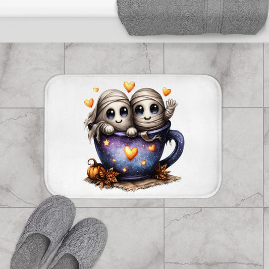 Cute Ghosts in Cup Bath Mat, Halloween Decor, Cozy Bathroom Accessory, Fall Gift, Adorable Home Accent