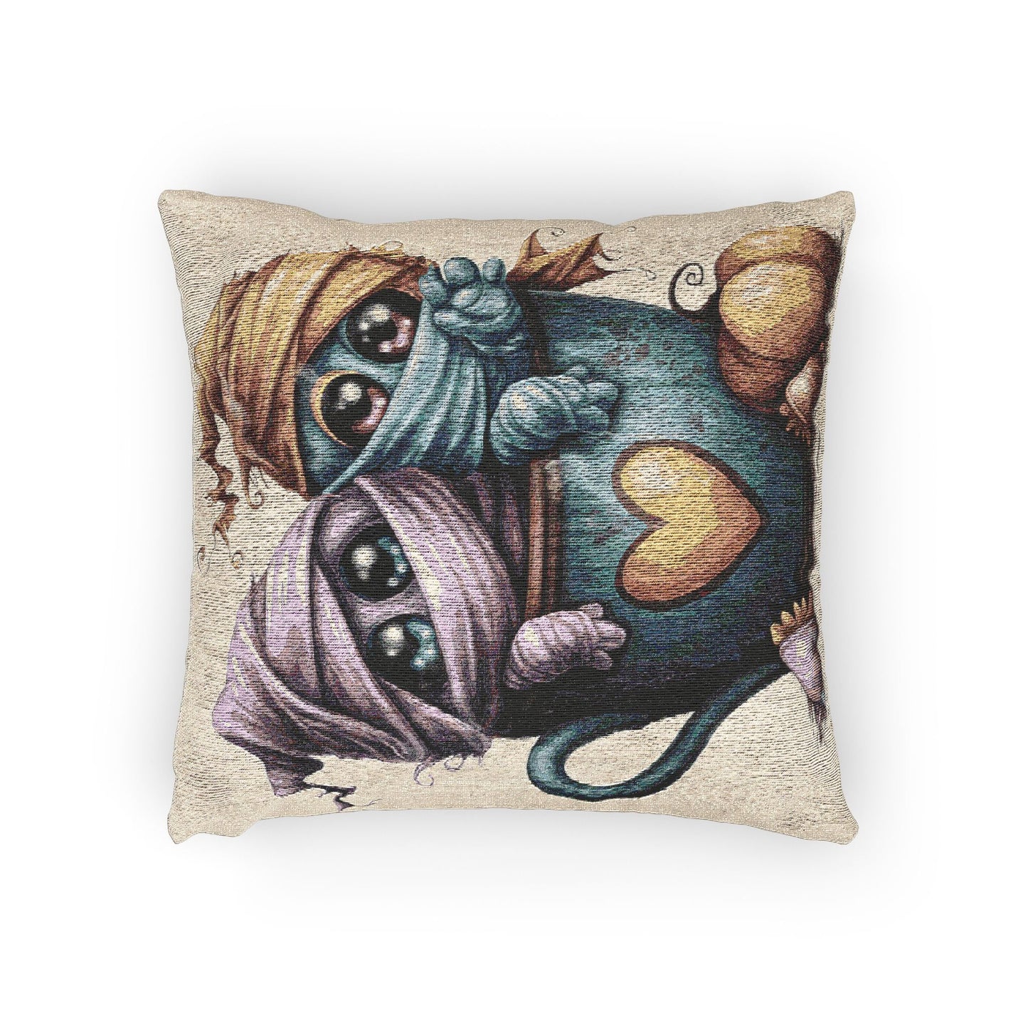 Woven Pillow with Cute Mug Mummy Design, Cozy Home Decor, Gift for Halloween, Unique Throw Cushion, Fun Accent Pillow Printify