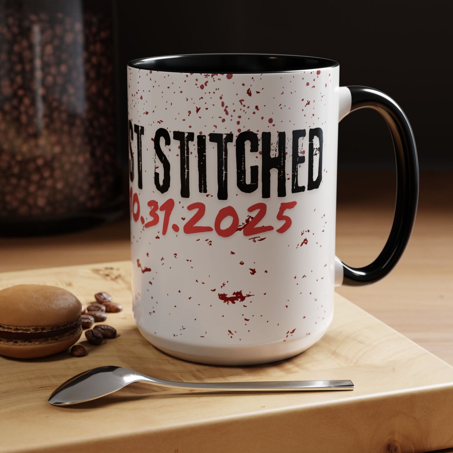 Accent Coffee Mug - Gothic Halloween Bride and Groom Just Stitched Personalized Mug