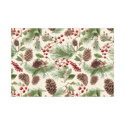 Holiday Gift Wrap Paper, Pinecones and Berries, Eco-Friendly Wrapping Paper, Christmas Gifts, Seasonal Decor, Handmade Wrapping