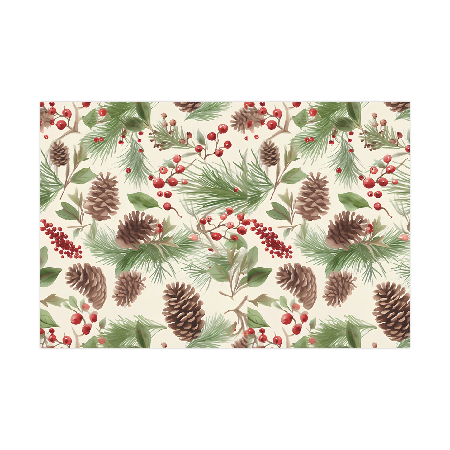Holiday Gift Wrap Paper, Pinecones and Berries, Eco-Friendly Wrapping Paper, Christmas Gifts, Seasonal Decor, Handmade Wrapping