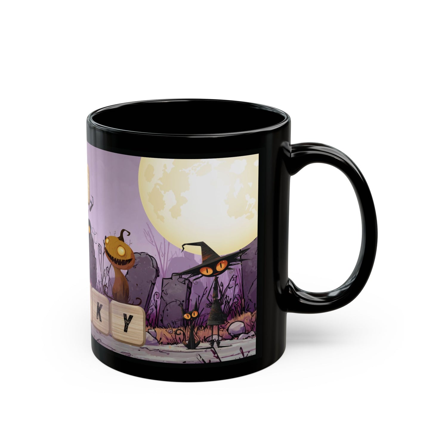 Sip Into Spooky Black Mug Halloween Coffee Cup Creepy Cute Ceramic Drinkware Gift for Fall Seasonal Tea Lovers 11oz 15oz