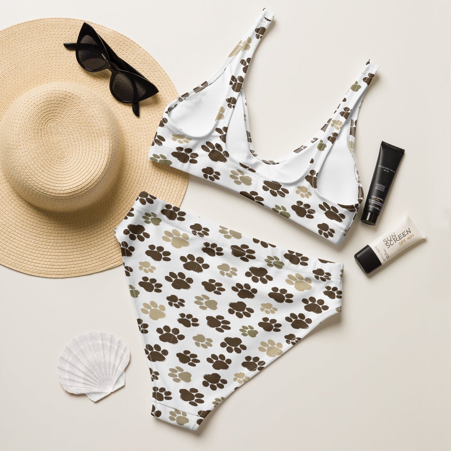Recycled High-Waisted Bikini Dog Paw Prints | Unique Everyday Designz Home, Gifts & Apparel A Lid for Every Pot ~Everyday Designz~