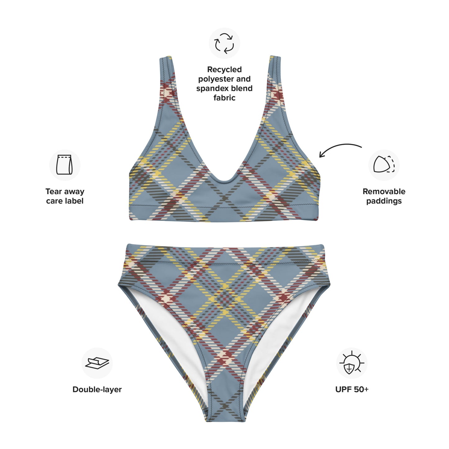 Plaid Print Recycled high-waisted bikini | Unique Everyday Designz Home, Gifts & Apparel A Lid for Every Pot ~Everyday Designz~
