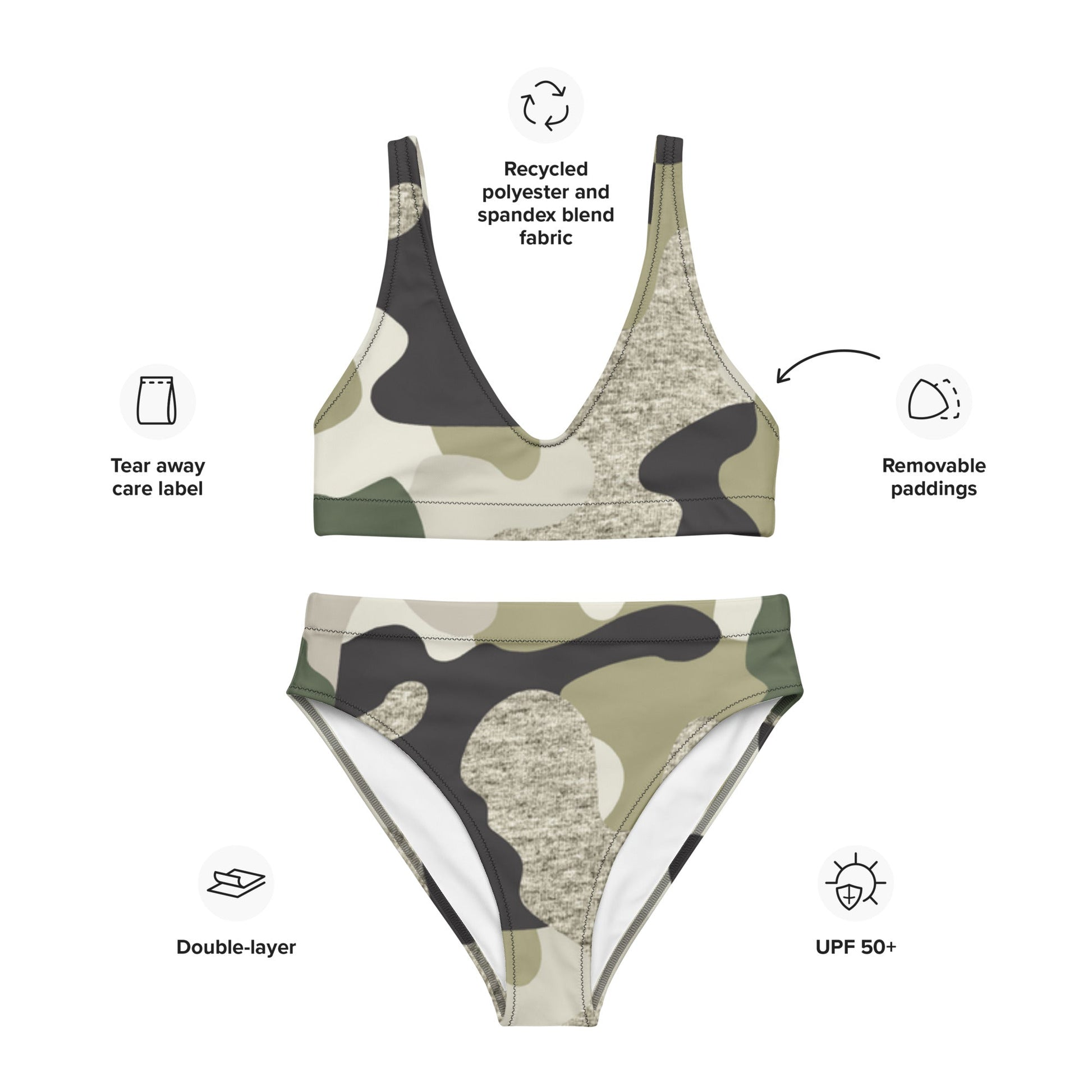 Green Camouflage Recycled high-waisted bikini | Unique Everyday Designz Home, Gifts & Apparel A Lid for Every Pot ~Everyday Designz~