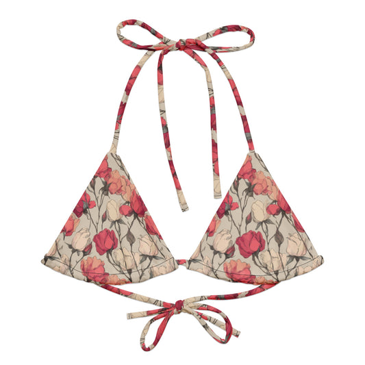 Roses All-over print recycled string bikini top | Unique Everyday Designz Home, Gifts & Apparel A Lid for Every Pot ~Everyday Designz~