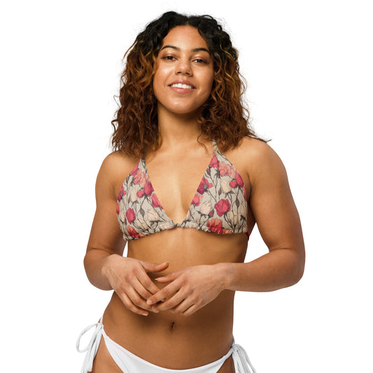Roses All-over print recycled string bikini top | Unique Everyday Designz Home, Gifts & Apparel A Lid for Every Pot ~Everyday Designz~