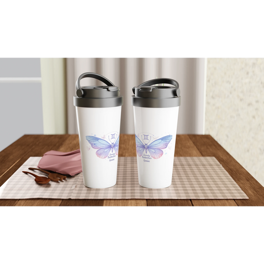 Zodiac Gemini  - Socially Butterflies - White 11oz Ceramic Mug with Color Inside Ceramic Yellow - White 15oz Stainless Steel Travel Mug | Unique Everyday Designz Home, Gifts & Apparel A Lid for Every Pot ~Everyday Designz~