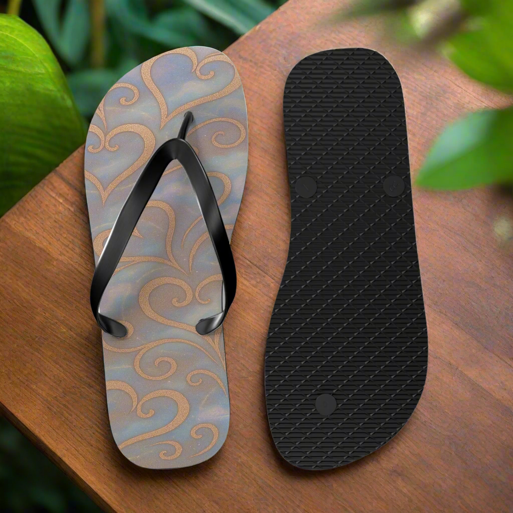 Flip Flops - Swirling Hearts Ombre Blue White Clouds Design | Unique Everyday Designz Home, Gifts & Apparel A Lid for Every Pot ~Everyday Designz~