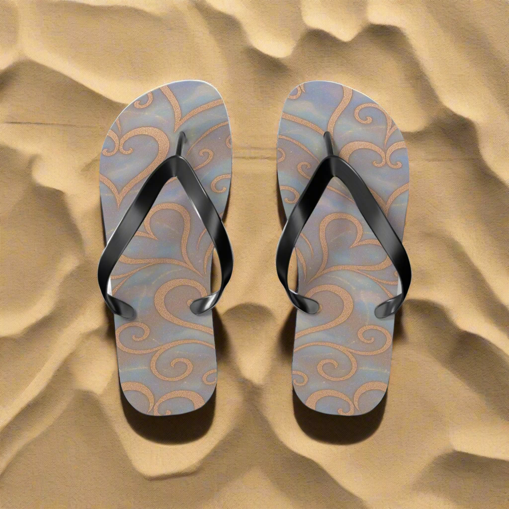 Flip Flops - Swirling Hearts Ombre Blue White Clouds Design | Unique Everyday Designz Home, Gifts & Apparel A Lid for Every Pot ~Everyday Designz~