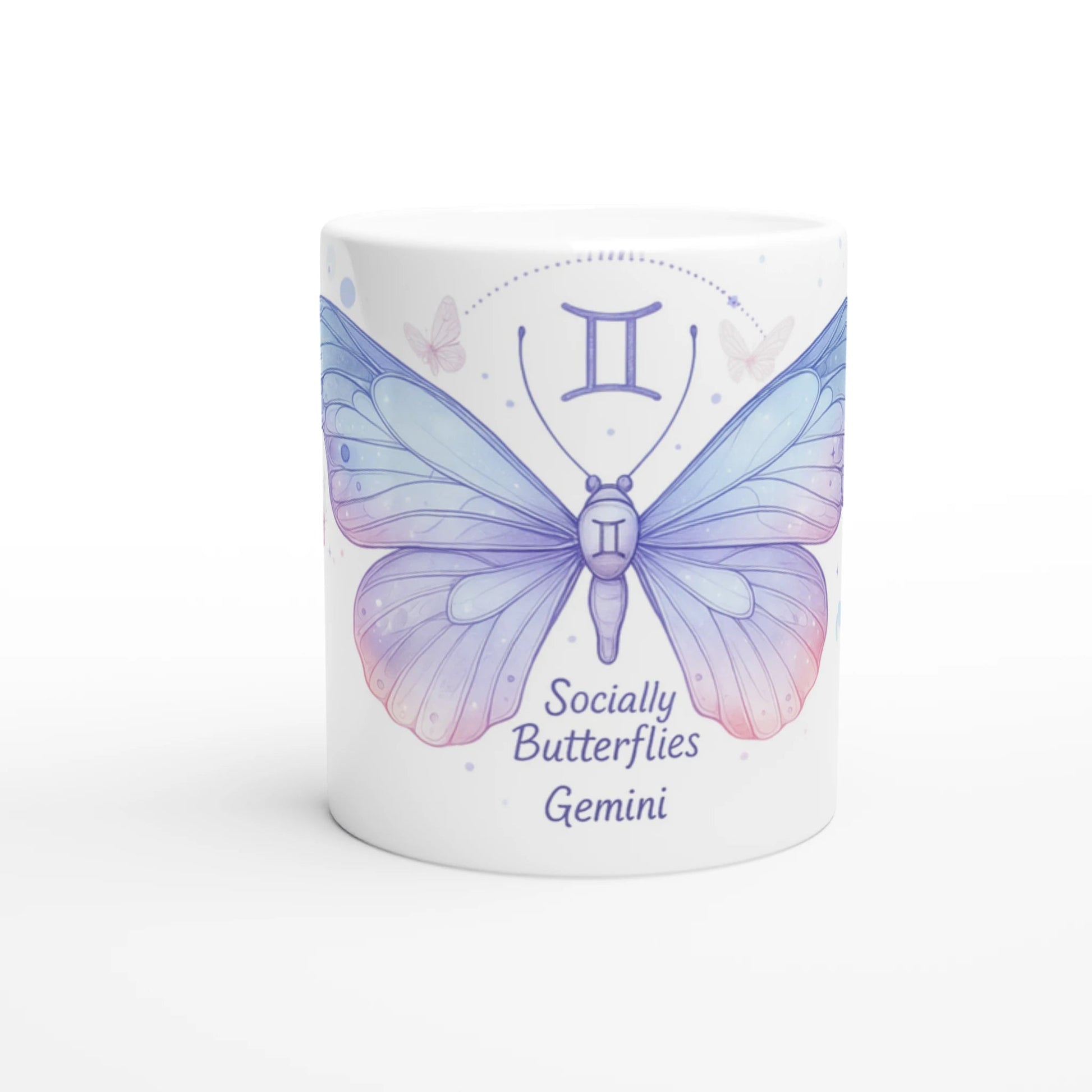 Zodiac Gemini  - Socially Butterflies - White 11oz Ceramic Mug | Unique Everyday Designz Home, Gifts & Apparel A Lid for Every Pot ~Everyday Designz~