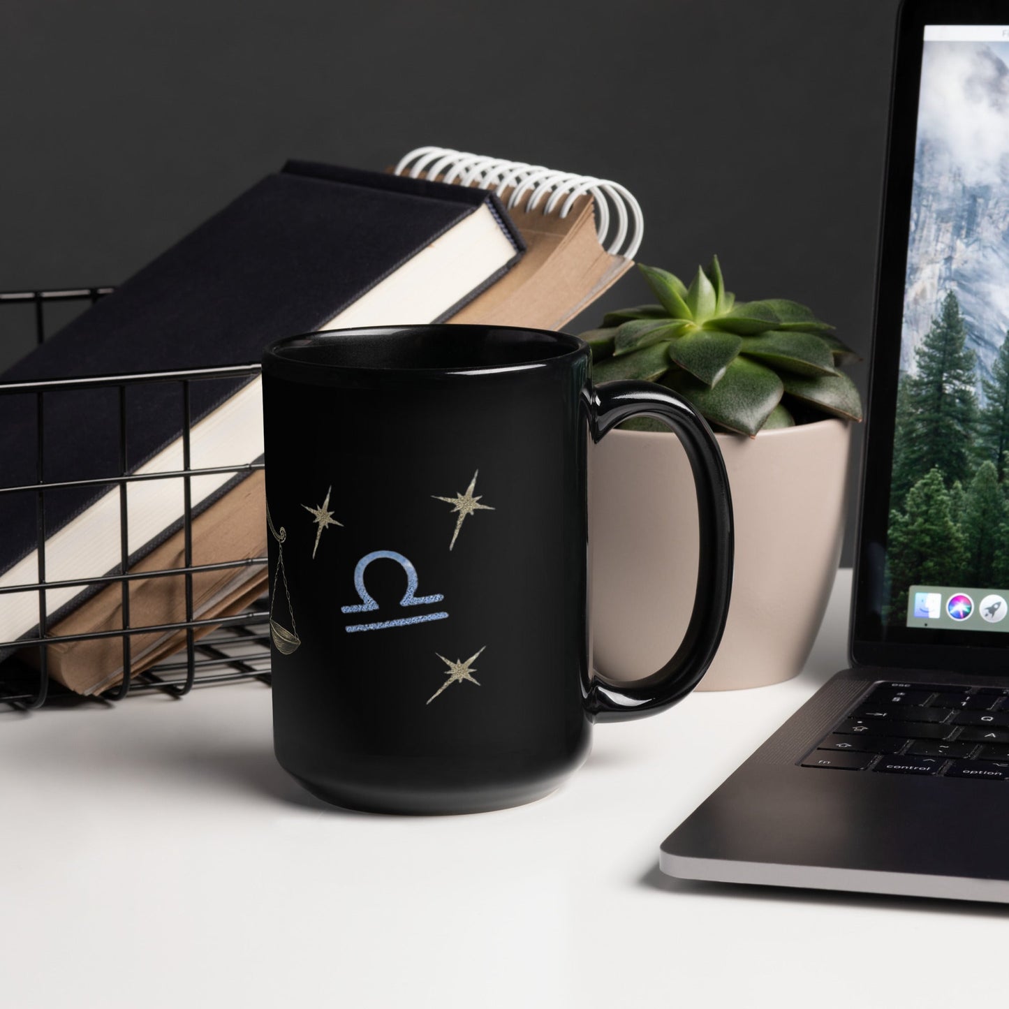 Zodiac Libra - Perfectly Unbalanced - Blue Lettering - 11oz and 15oz Black Glossy Mug | Unique Everyday Designz Home, Gifts & Apparel A Lid for Every Pot ~Everyday Designz~
