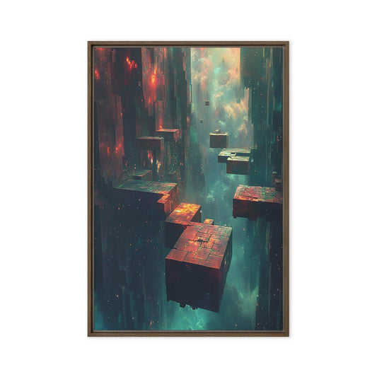 Pixelated Ruins - Framed Canvas -24x36 Inch | Unique Everyday Designz Home, Gifts & Apparel A Lid for Every Pot ~Everyday Designz~