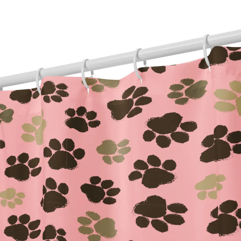 Durable Water Resistant Shower curtain Dog Paws pink background A Lid for Every Pot ~ Everyday Designz ~