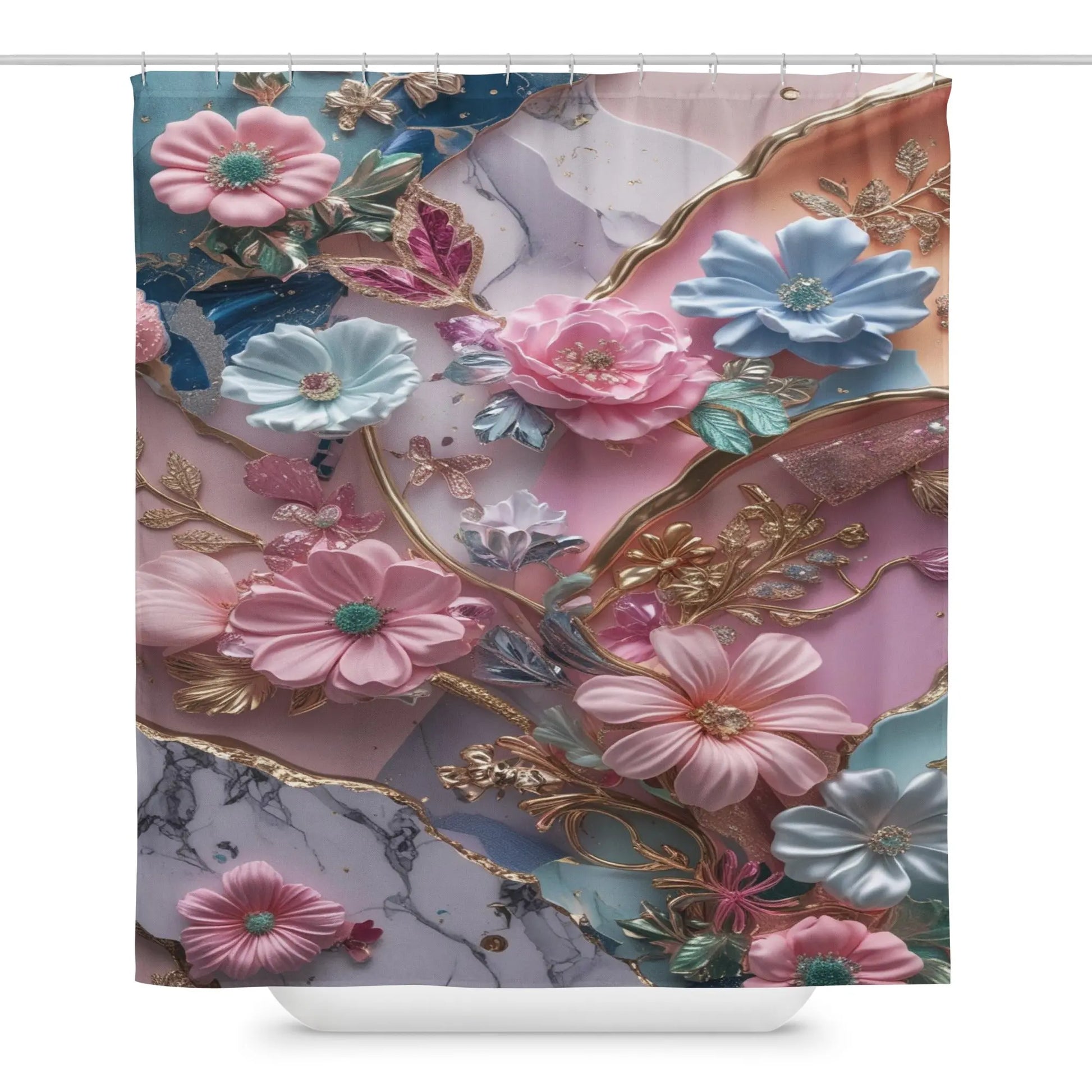 71"x74" Shower Curtain - Custom Made - Bold Flowers and Marble A Lid for Every Pot ~ Everyday Designz ~