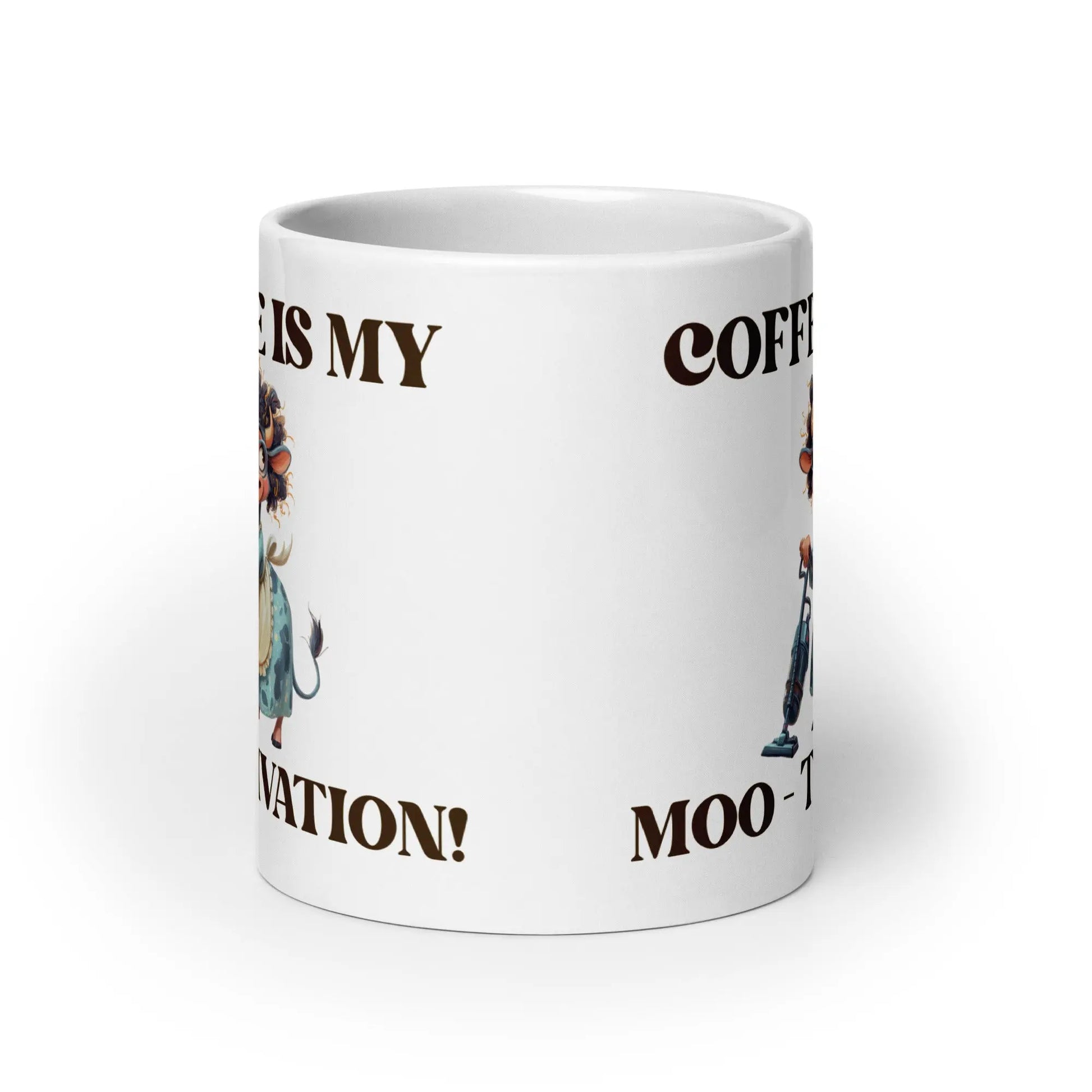 White glossy mug - Coffee is my Moo-tivation! A Lid for Every Pot ~ Everyday Designz ~