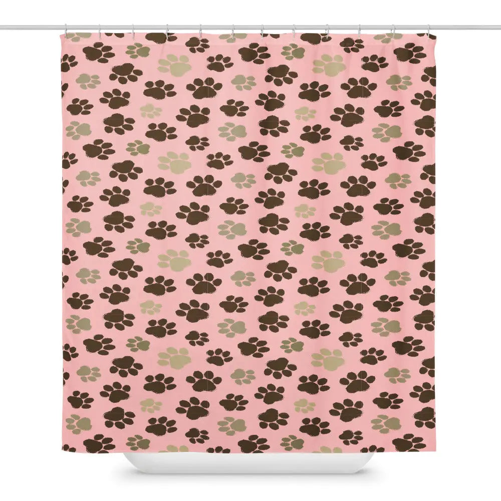 Durable Water Resistant Shower curtain Dog Paws pink background A Lid for Every Pot ~ Everyday Designz ~
