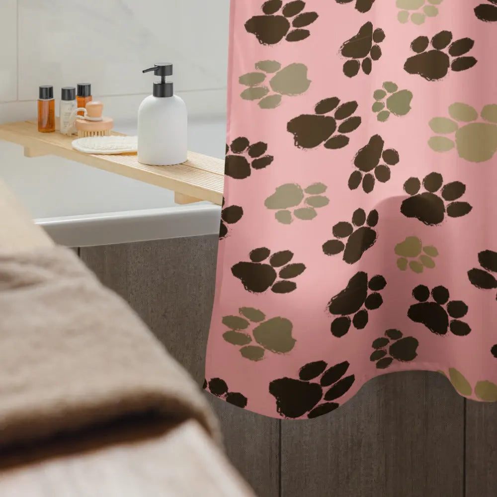 Durable Water Resistant Shower curtain Dog Paws pink background A Lid for Every Pot ~ Everyday Designz ~