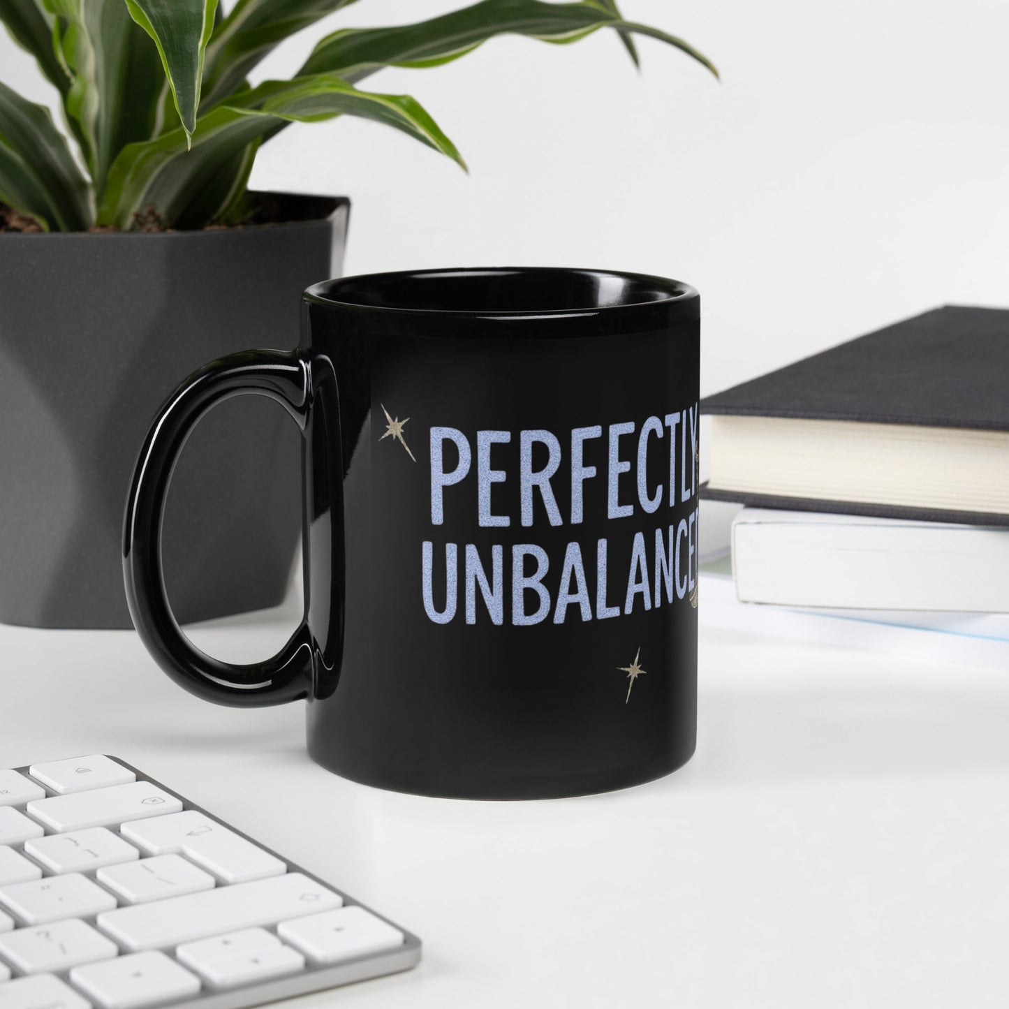 Zodiac Libra - Perfectly Unbalanced - Blue Lettering - 11oz and 15oz Black Glossy Mug A Lid for Every Pot ~ Everyday Designz ~