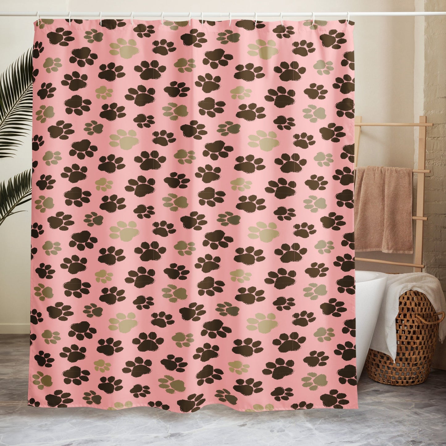 Durable Water Resistant Shower curtain Dog Paws pink background | Unique Everyday Designz Home, Gifts & Apparel A Lid for Every Pot ~Everyday Designz~